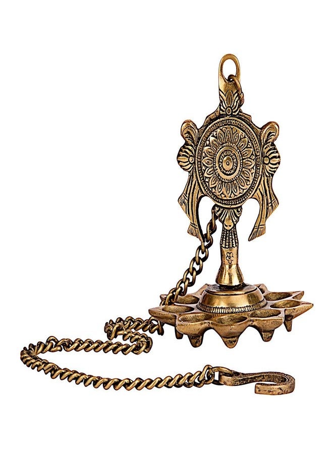 CRAFTHUT Brass Hanging Diya Nila Vilakku, Gada Chakra Gada Chakra Padmanabha Swami Vishnu Tirupati with 9 Diya Slots - Weight - 1.4 Kgs, Set of 2 - Image 3